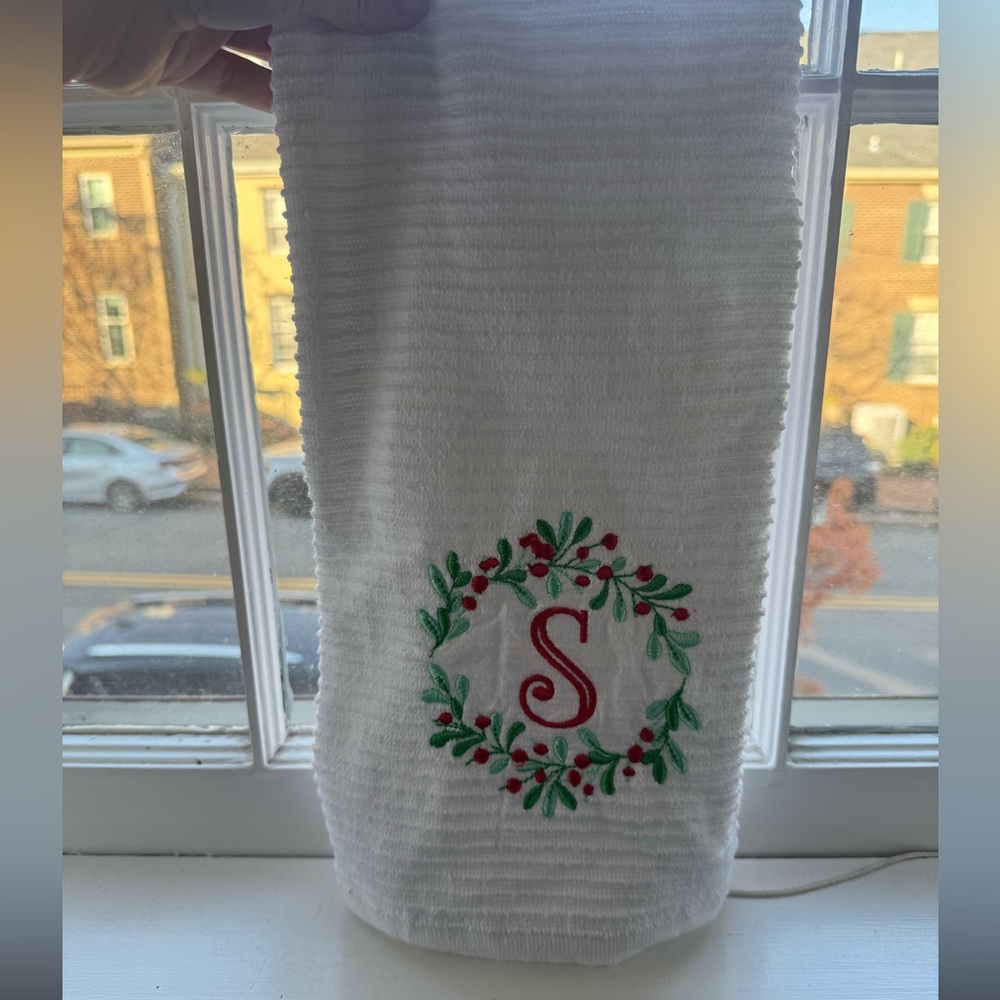 Christmas Tea Towel Monogram “S” for Kitchen
